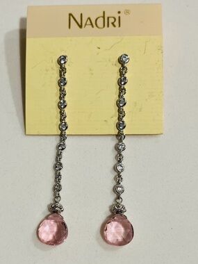 Nadri Drop Earrings Pink Silver Crystal Formal Holiday Party Wedding